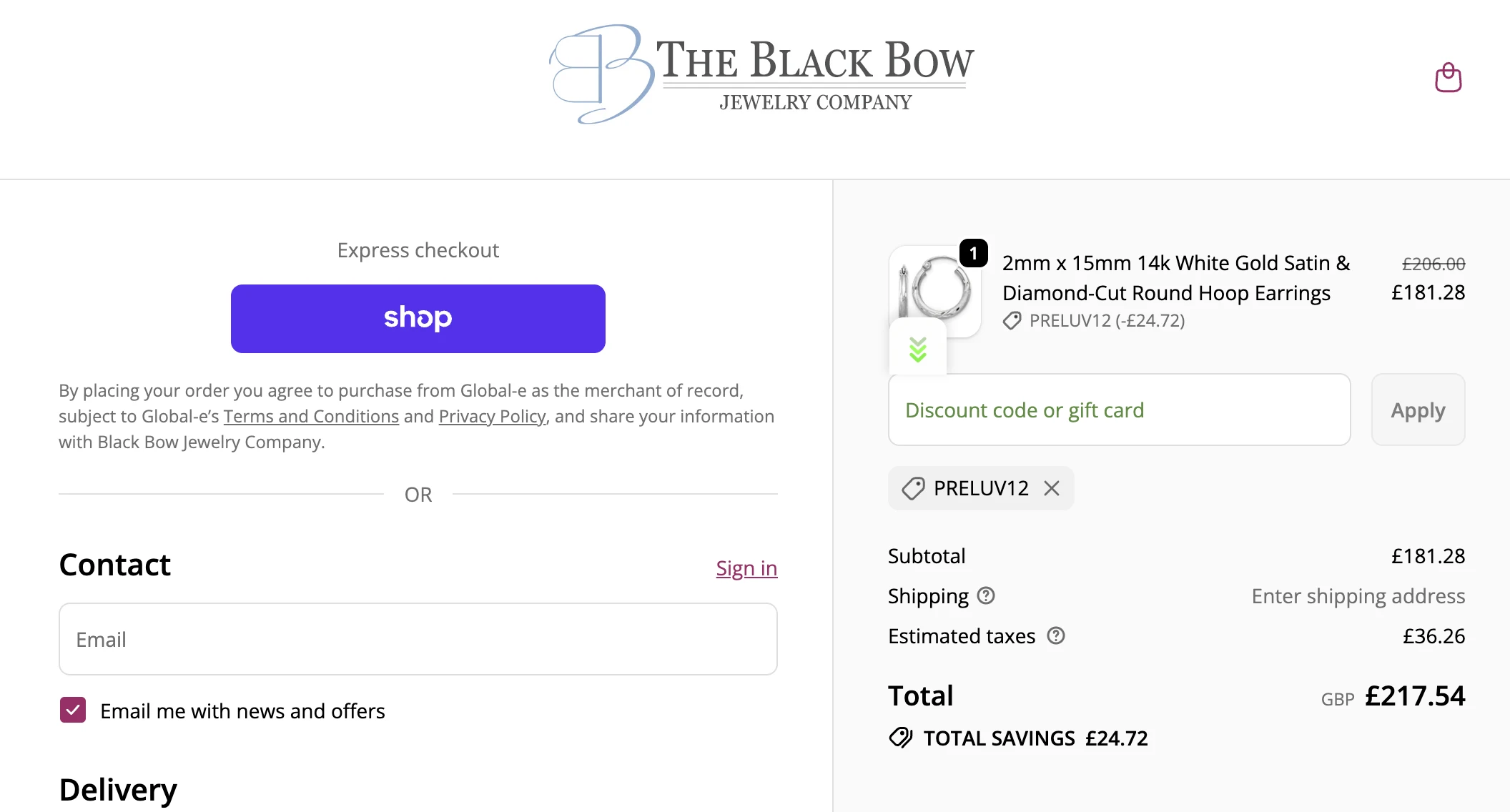 Use Coupon Code PRELUV12 for 12% OFF Sitewide at Black Bow Jewelry Company